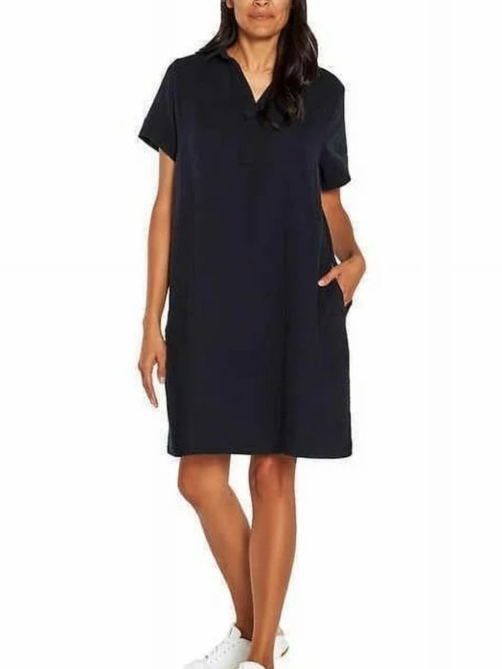 Three Dots Black Cotton Gauze Dress XL Shift Pockets Minimalist